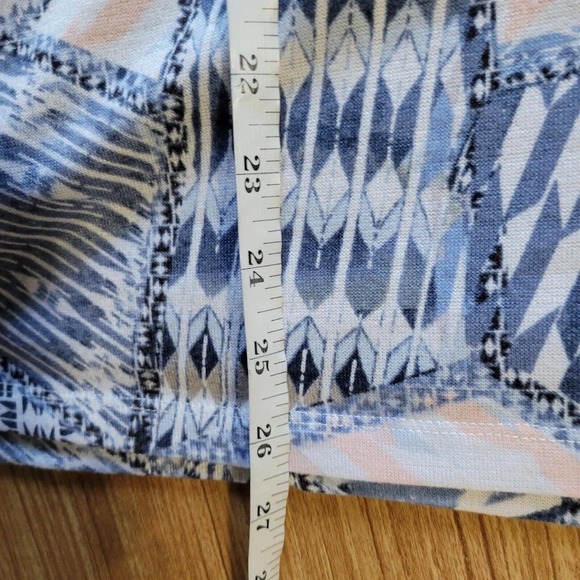 Chicos Top 3 Womens XL Blue Patchwork Print Open Back Sheer Casual Long Sleeve - Picture 4 of 6